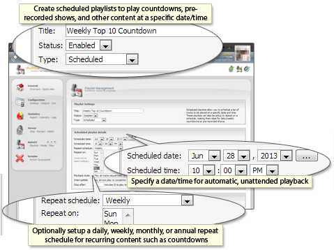 CentovaCast, Listes de lecture programmées ou planifiées