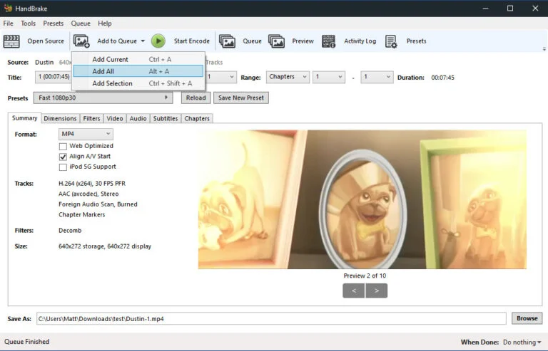 Ajouter à la file d'attente et encoder